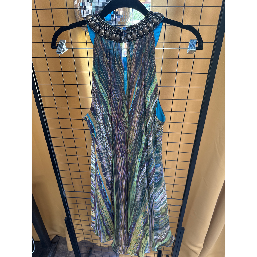Muse Women's High End Beaded Halter Dress 100% silk in Blue - Picture 5 of 6